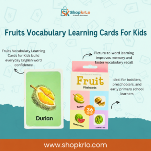 Front pack of Fruits Vocabulary Learning Cards For Kids with thirty-six flashcards