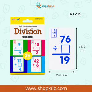Blue and red division cards showing missing numbers and answer boxes