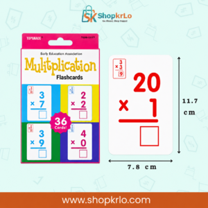 Multiplication flashcard measuring approximately 11.7 by 7.8 centimetres for children