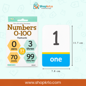 Number flashcard dimensions showing approximately 7.8 by 11.7 centimetres