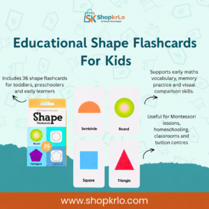 Educational Shape Flashcards for Kids box with colourful example learning cards