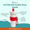 Front view of 700ml red tumbler with straw, grip and carry strap
