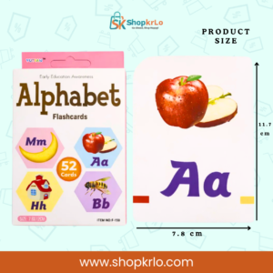 Alphabet flashcard dimensions showing compact size for easy preschool handling
