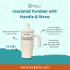 Front view of 500ml insulated tumbler with handle and reusable straw lid