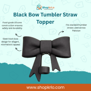 Black Bow Straw Topper showing elegant silicone bow design for reusable tumbler straws