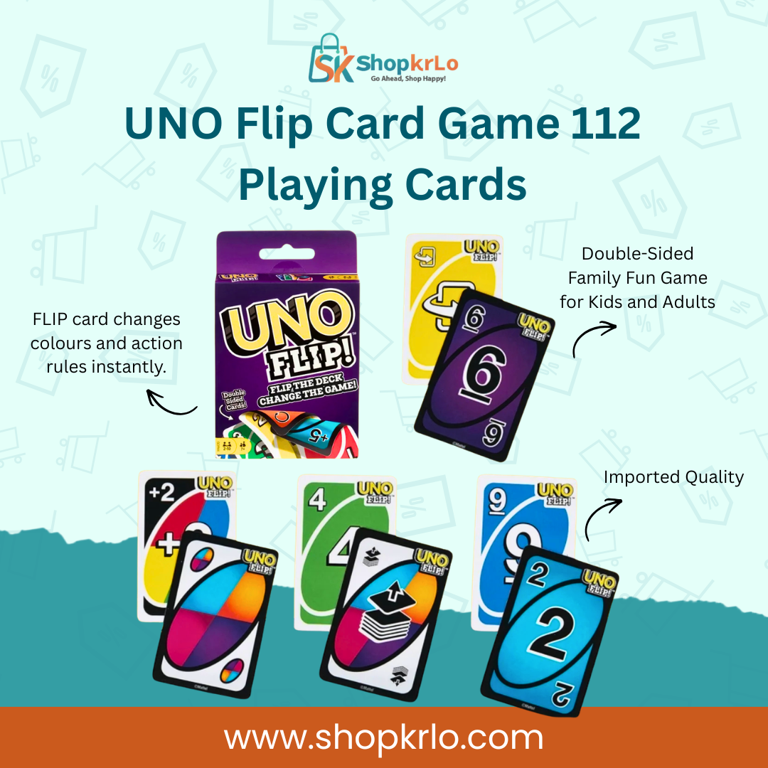UNO Flip Card Game box with colourful double-sided cards displayed clearly