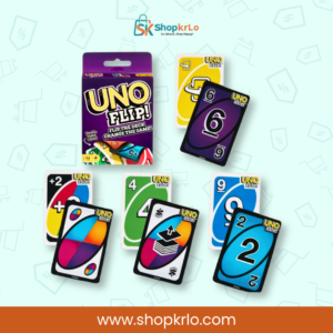 Purple UNO Flip Card Game packaging with 112 playing cards inside