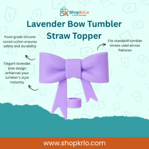 Lavender Bow Straw Topper featuring soft silicone bow and decorative ribbon tails