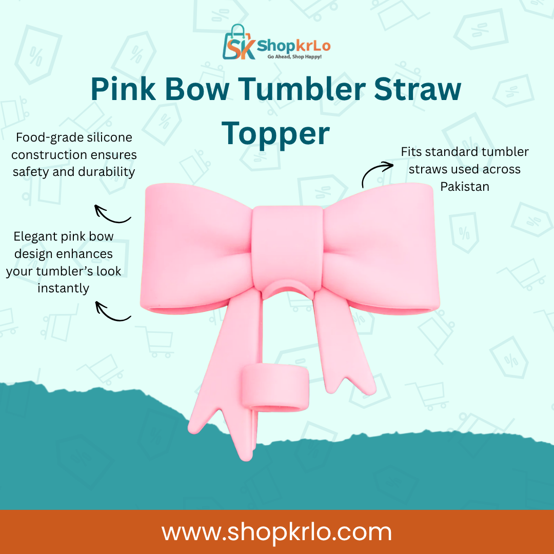 Pink Bow Straw Topper showing elegant silicone bow design for tumbler straws
