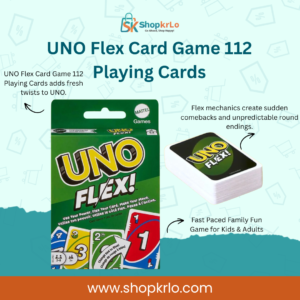 UNO Flex 112 Playing Cards box with colourful family card game artwork