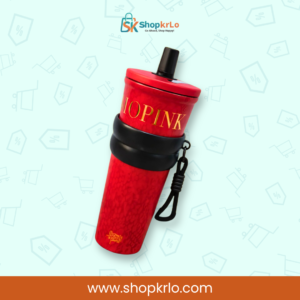 Secure anti-slip strap attached to the red travel tumbler