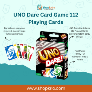 UNO Dare Card Game box with 112 colourful family playing cards