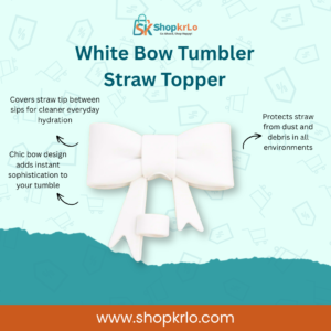 White Bow Straw Topper with elegant silicone bow design for reusable tumblers
