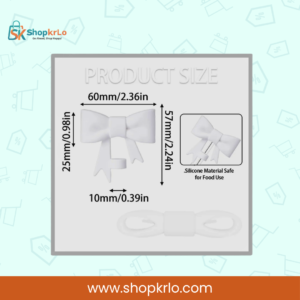 White Bow Straw Topper showing approximate width height and silicone attachment measurements