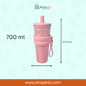 Pink 700ml tumbler displayed with approximate eight-point-five-inch height measurement