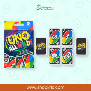 Close-up view of colourful UNO All Wild special action playing cards