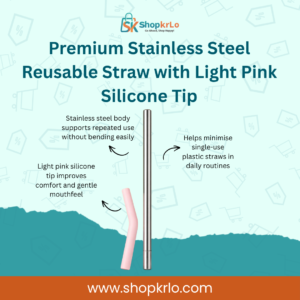 Stainless Steel Reusable Straw with soft pink silicone tip for comfortable daily sipping