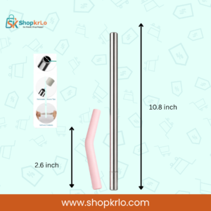Long reusable stainless steel drinking straw showing approximately 10.8-inch overall length