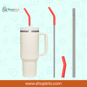 Stainless Steel Reusable Straw fitted inside tall handled tumbler for convenient drinking