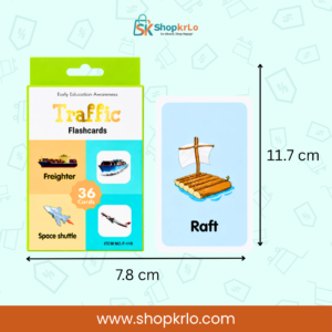Transport flashcard dimensions showing 11.7 by 7.8 centimetre card size