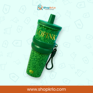 Anti-slip black carry strap attached securely to the green travel tumbler