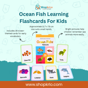 Ocean Fish Flashcards for Kids displayed with colourful cards and storage box
