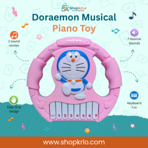 Doraemon Musical Piano Toy front view with seven numbered keys and pink frame
