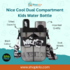 Front view of Nice Cool dual compartment kids water bottle in black