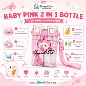 BPA-free pink kids bottle featuring adjustable shoulder strap for school and travel