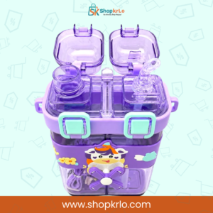 Open dual lids showing separate drinking outlets on purple children’s water bottle
