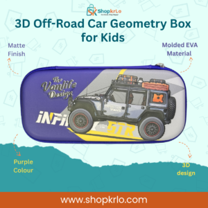 Purple 3D off-road car geometry box for kids with moulded EVA shell