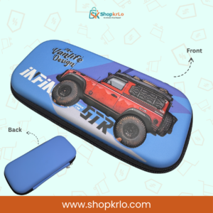 Front and back views of blue Adventure Car Geometry Box design