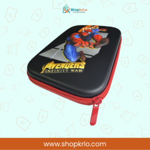 Side view of Spider-Man pencil case showing structured shell and red zipper