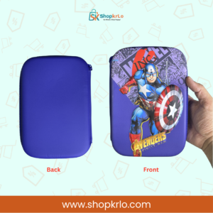 Plain purple back of Captain America hard shell pencil case with smooth matte finish.